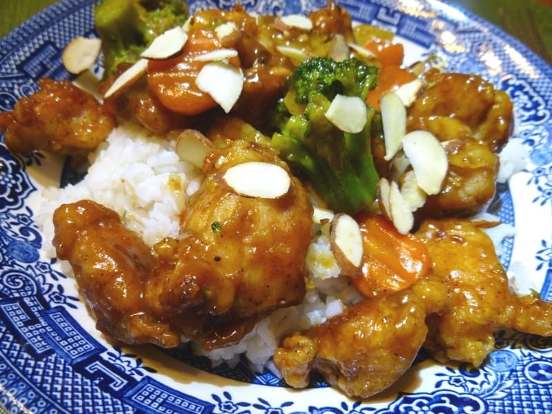 Serving Orange Chicken on Blue Willow Dishes - Homemade Hoisin Sauce - Chinese Dinner Menu Ideas