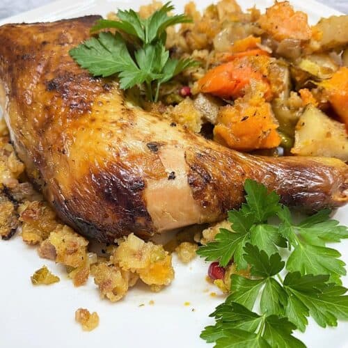 Recipe for Molasses-Brined Roasted Chicken with Vegetables