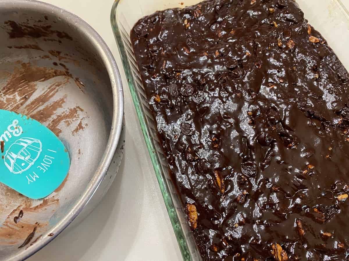 Spoon Brownie Batter into Oblong Baking Pan