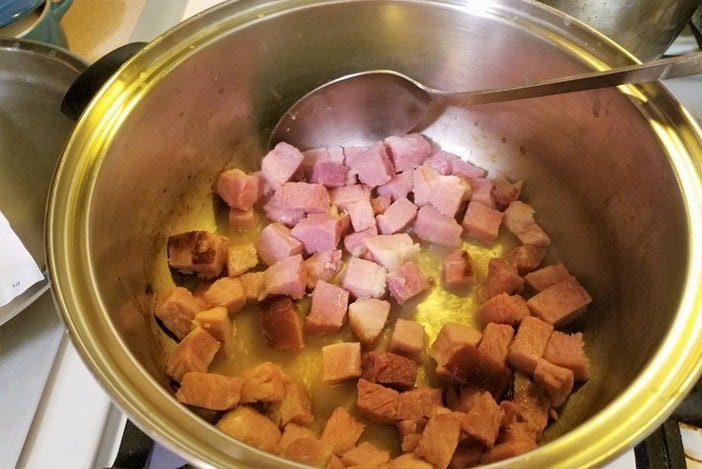 Cooking the Ham for the Baked Potato Soup
