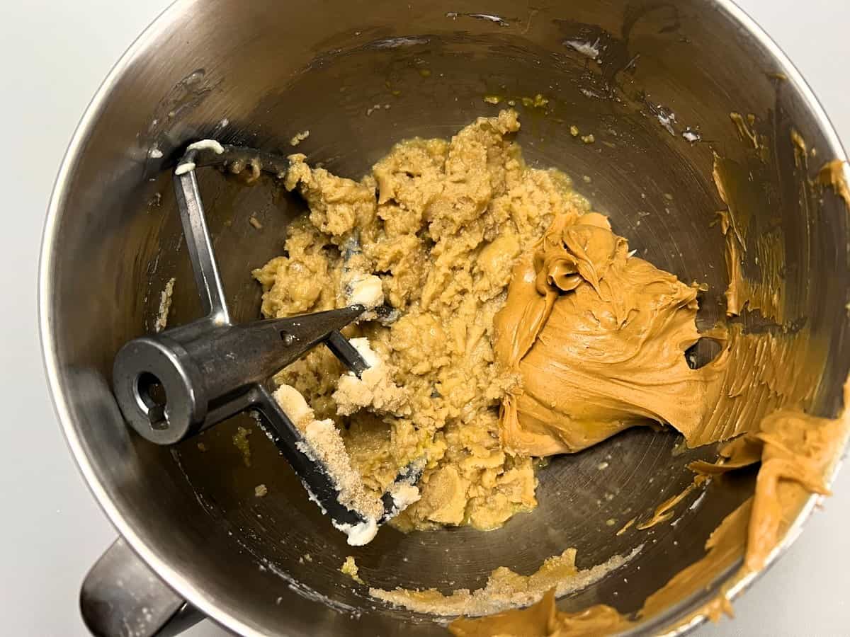 Mix Peanut Butter into the Creamed Sugar Mixture