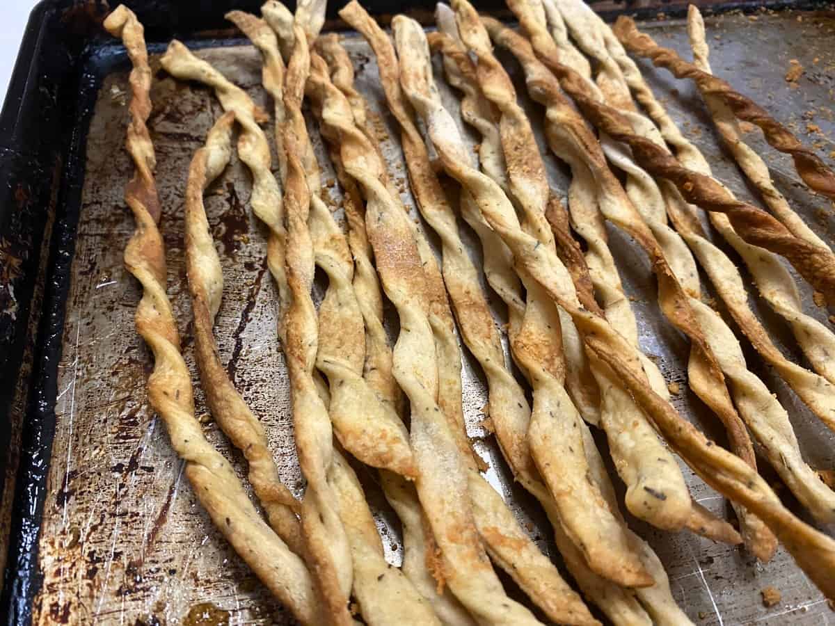 Sourdough Breadsticks that have been Rolled Flat and Twisted