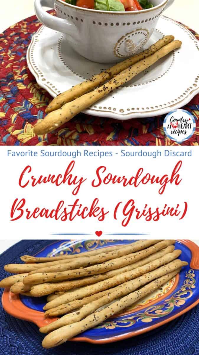 Pinterest Pin - Crunchy Sourdough Breadsticks (Grissini)