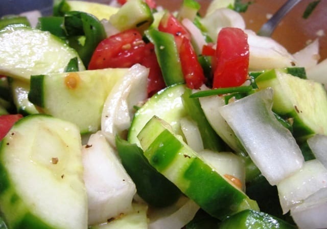 Close Up of Garden Cucumber Tomato Salad
