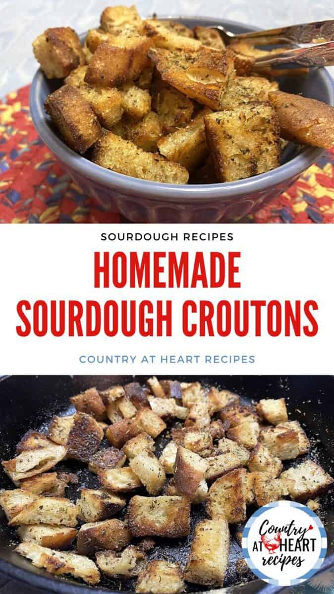 Pinterest Pin - Homemade Sourdough Croutons