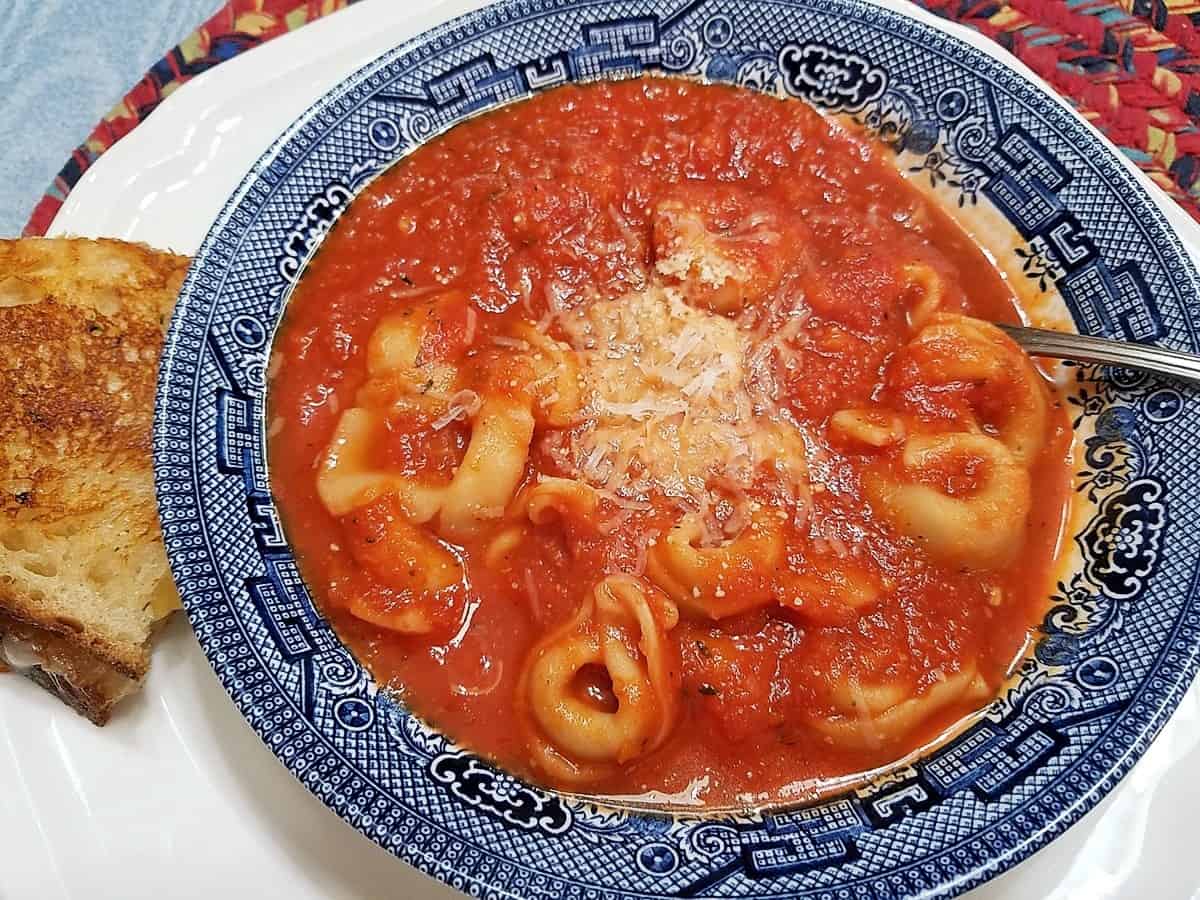 Tomato Soup with Three-Cheese Tortellini and Grated Parmesan
