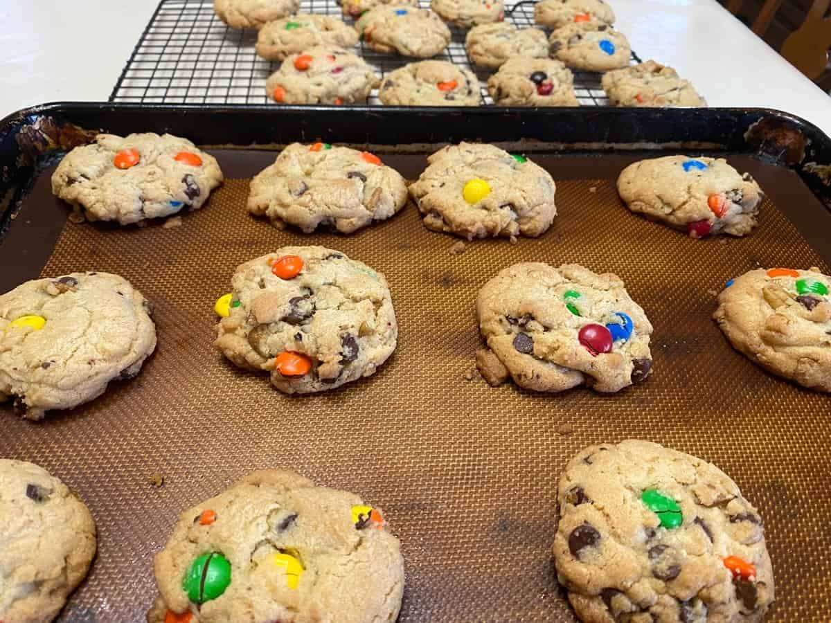 Place Baked M & M Chocolate Chip Cookies on a Cooling Rack