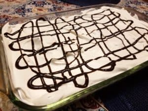 Chocolate Drizzle on Cream Puff Dessert