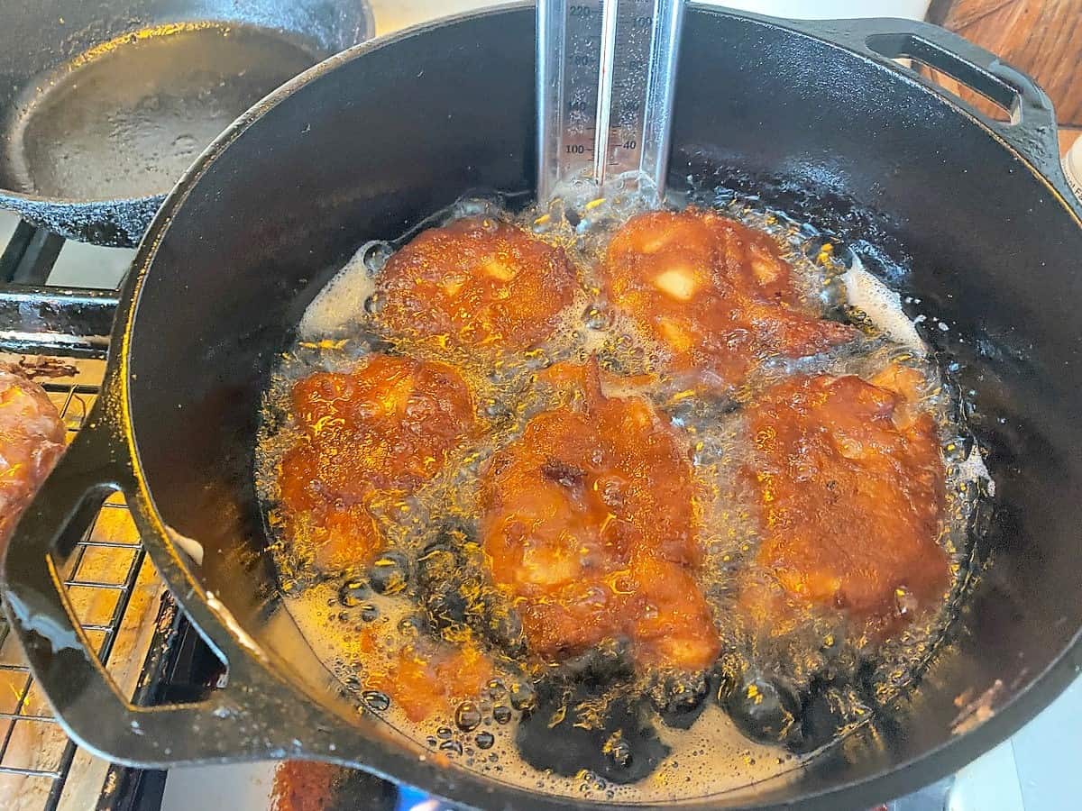 Frying the Apple Fritters in Hot Oil