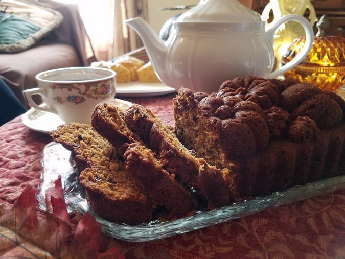 Serving Chocolate Chip Pumpkin Bread at Tea Party