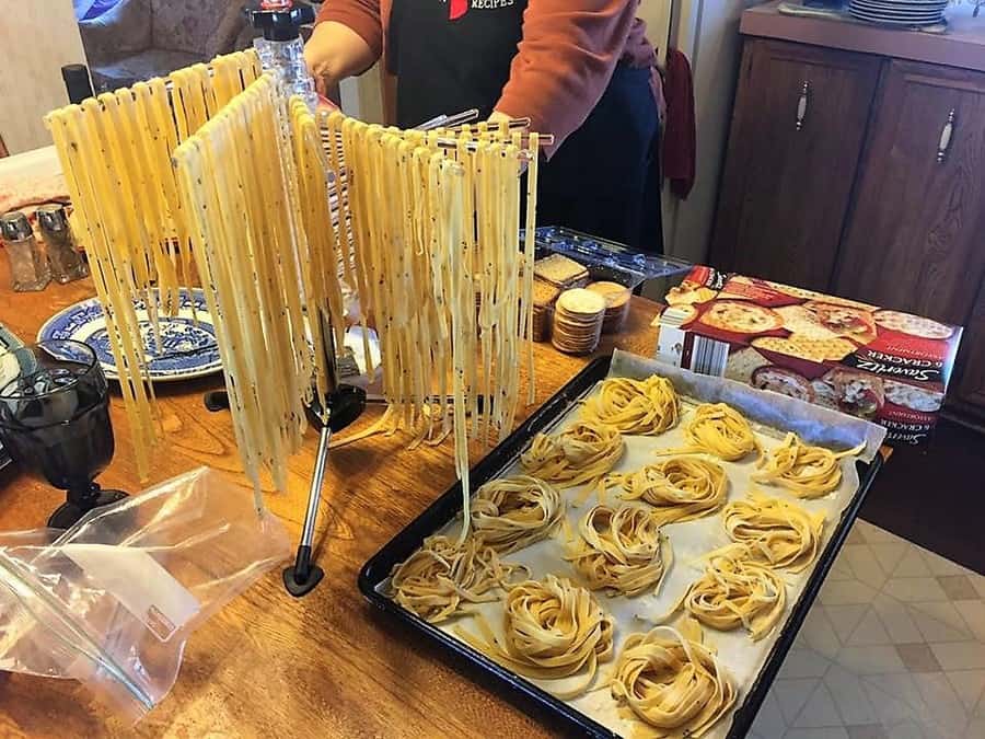 Homemade Pasta Linguine Hanging On Rack To Dry Homemade Italian