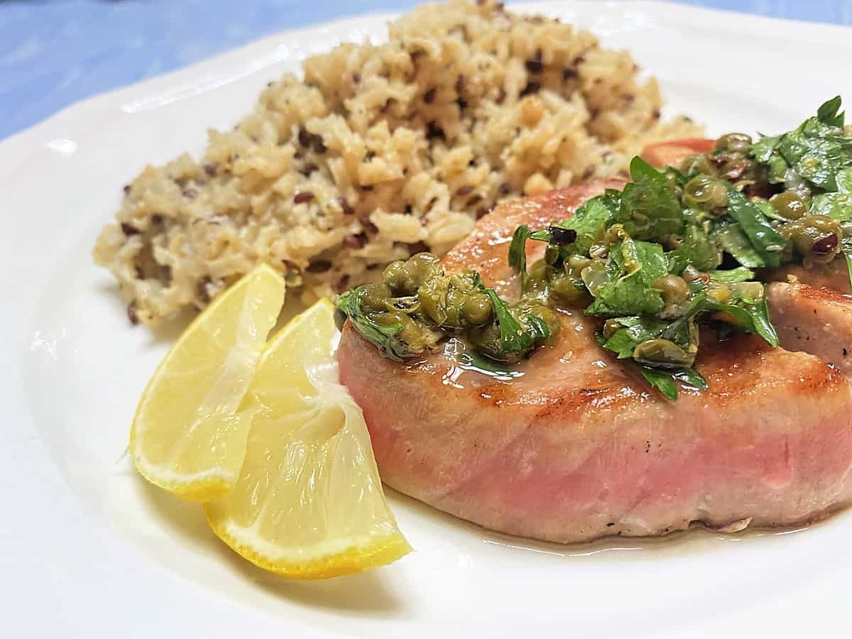 Serving Tuna with Herbed Brown Rice