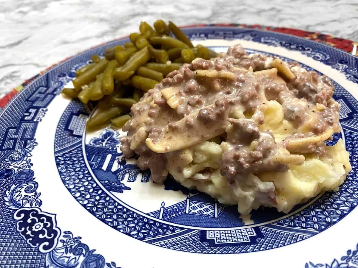 Serve Stroganoff with Mashed Potatoes and Green Beans