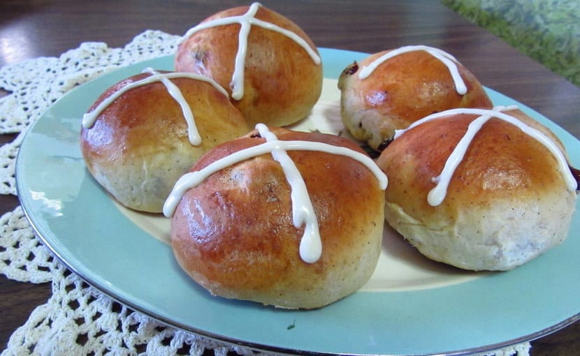 Easter Hot Cross Buns Served on Vintage Platter