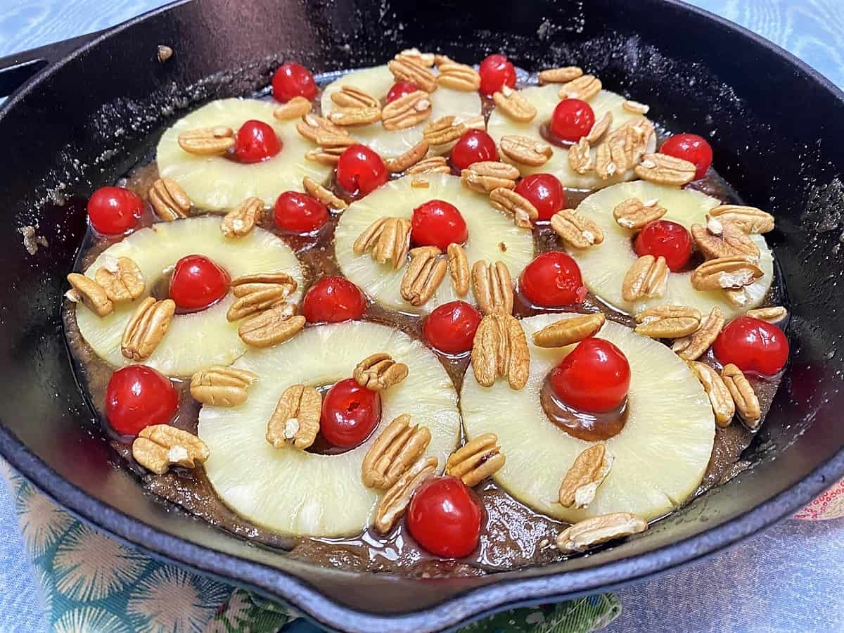Arrange the Topping on the Bottom of the Skillet