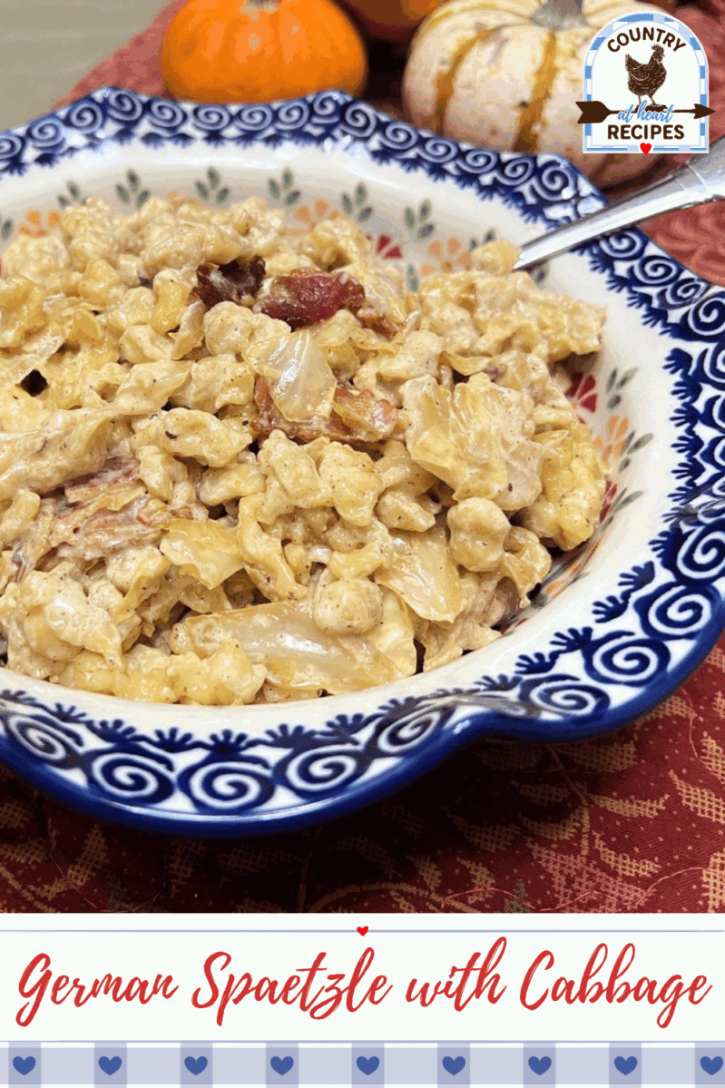 Pinterest Pin - German Spaetzle with Cabbage