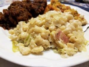 Serving German Spaetzle with Cabbage with German Meatballs