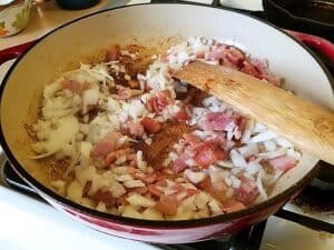 Cooking the Bacon and Sauteing the Onions