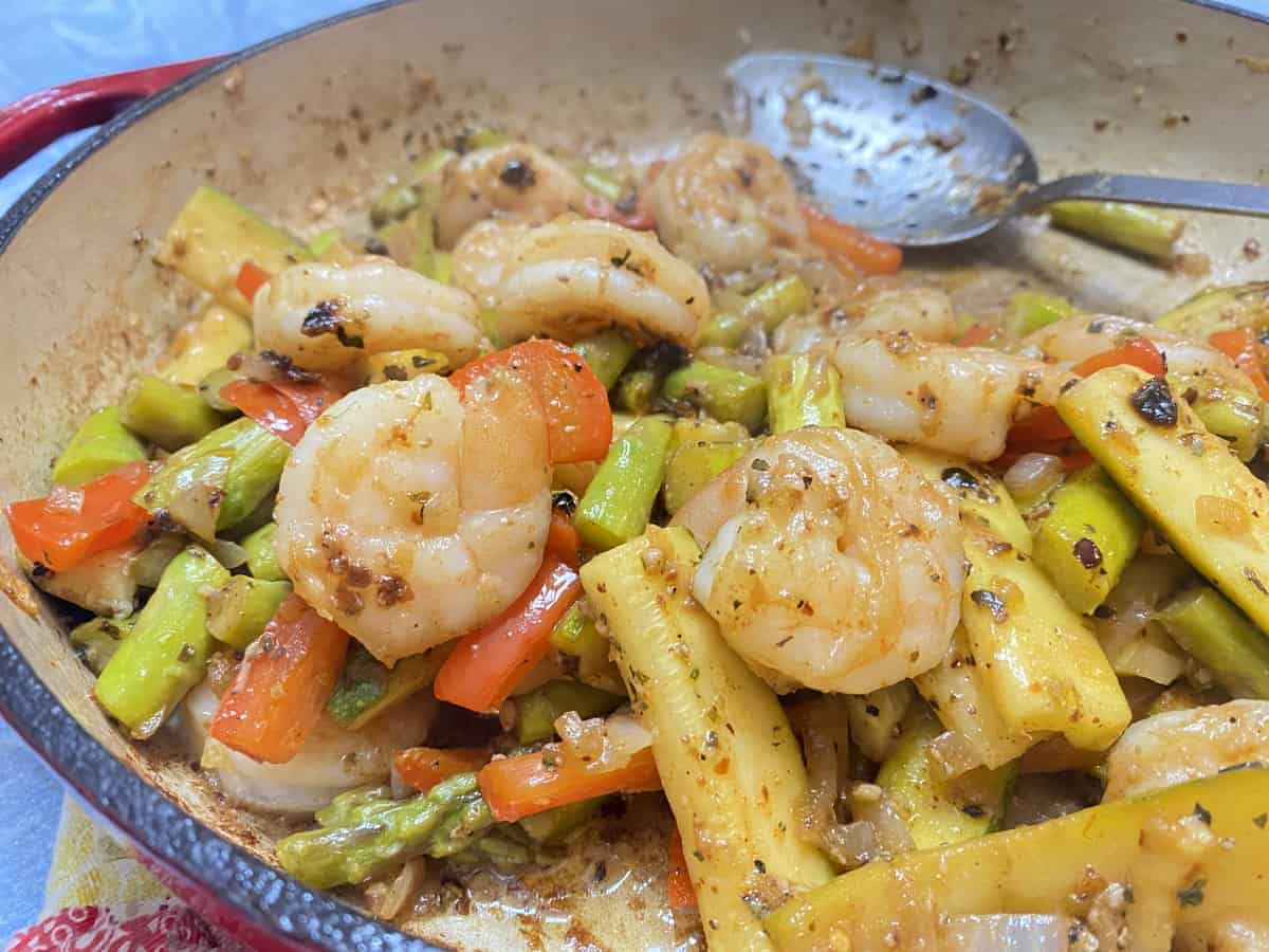 Add Cooked Shrimp to the Vegetable Mixture