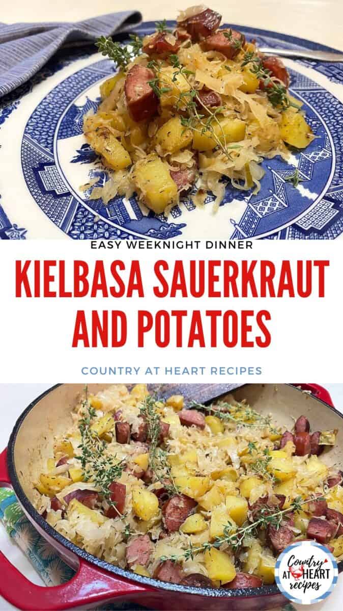 Pinterest Pin - Kielbasa Sauerkraut and Potatoes