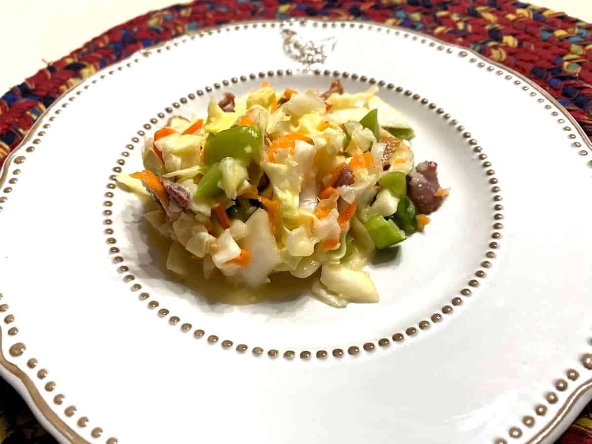 Cabbage Salad Served on Pfaltzgraff's Farmhouse Hen Plate