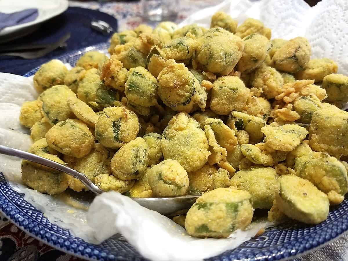 Place Fried Okra on Paper Towels to Drain Excess Fat