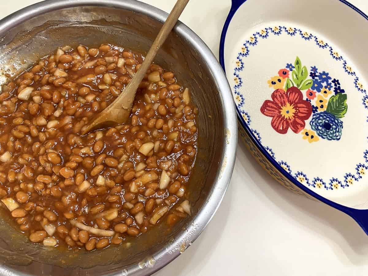 Pour Beans into a Pretty Baking Dish