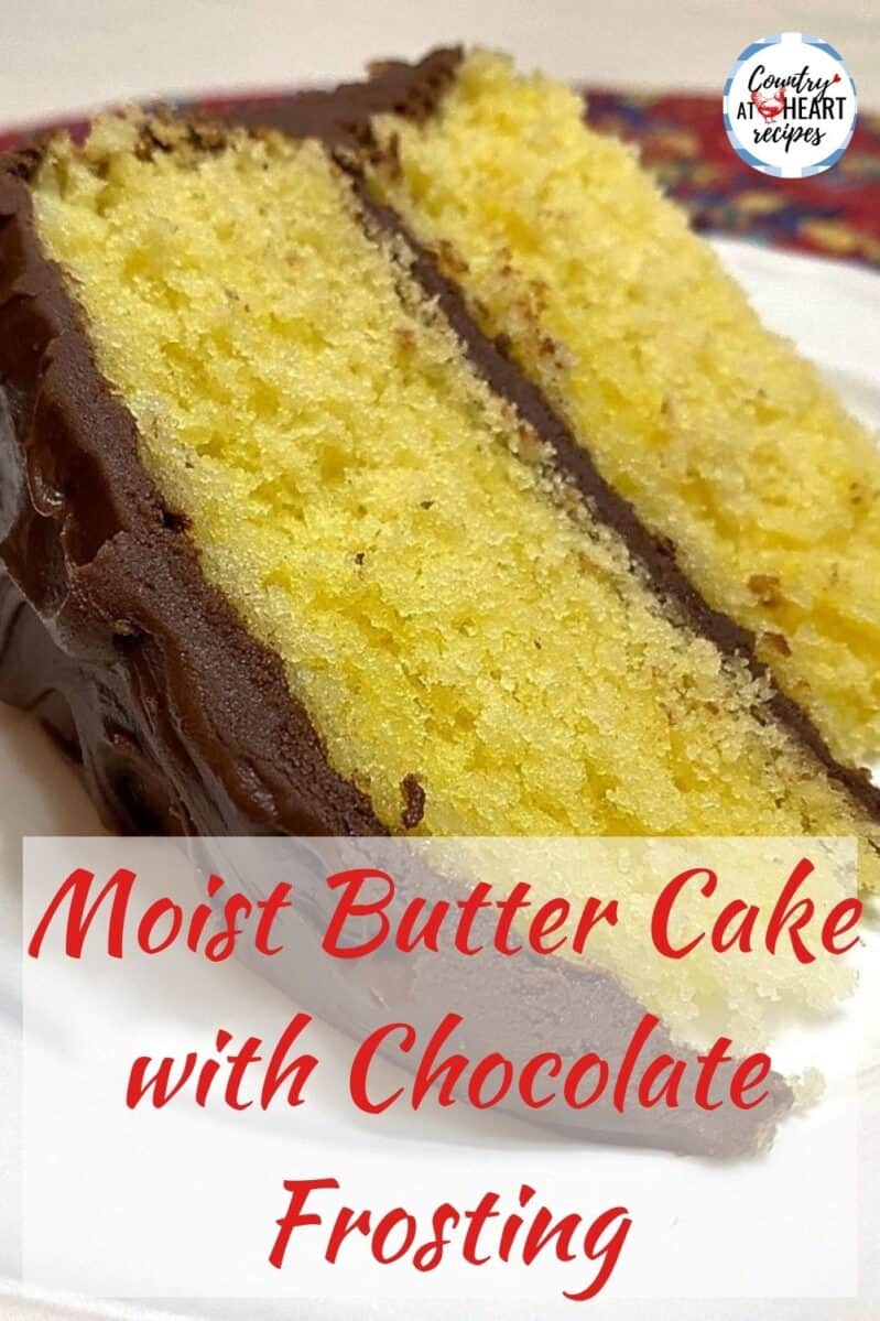 Pinterest Pin - Moist Butter Cake with Chocolate Frosting