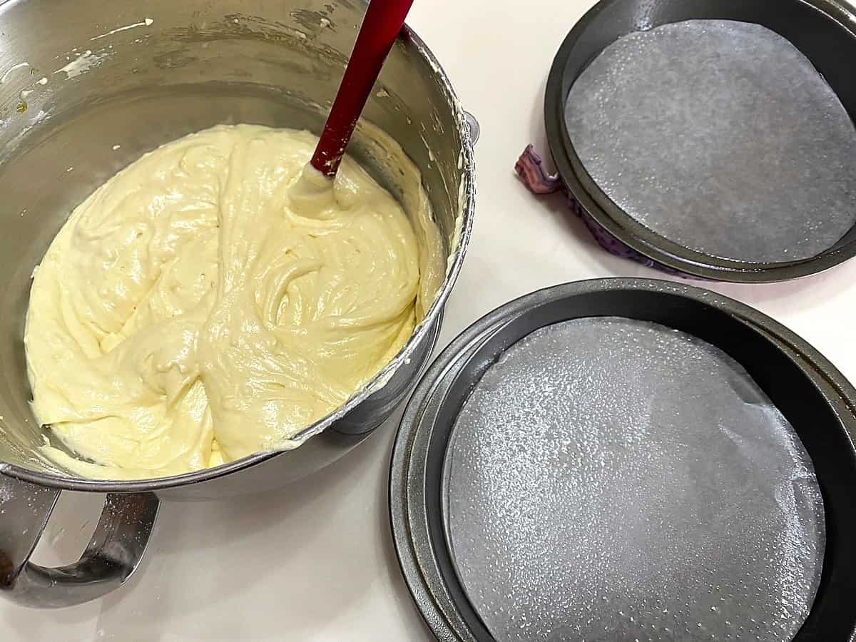 Spoon Batter into Prepared Cake Pans