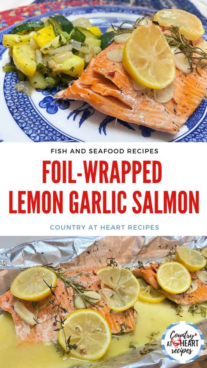 Pinterest Pin - Foil-Wrapped Lemon Garlic Salmon