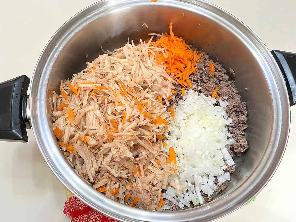 Add the Shredded Vegetables to the Browned Ground Beef