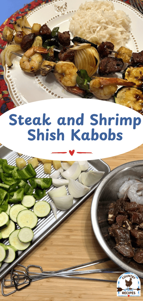 Pinterest Long Pin - Steak and Shrimp Shish Kabobs