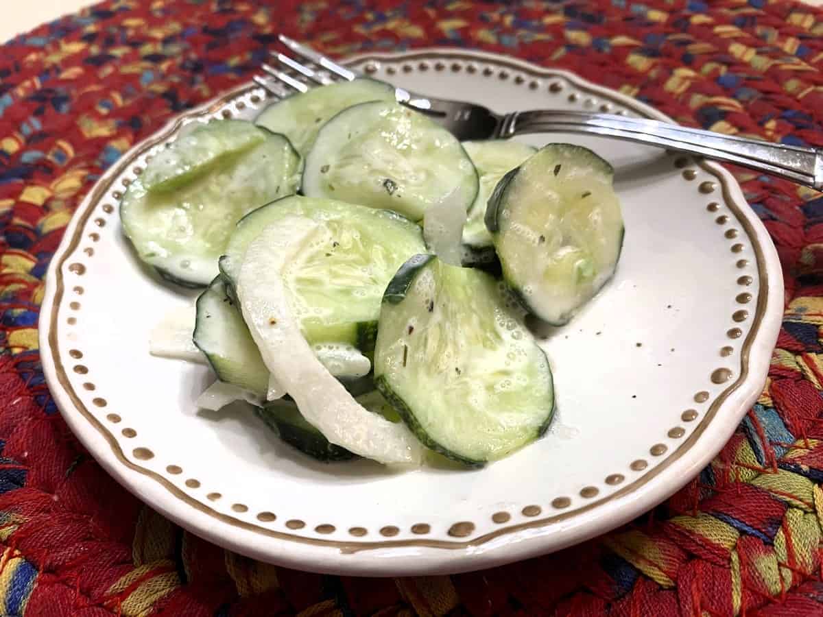 Serving Cucumber Salad on Pretty Appetizer Plates - Pfaltzgraff Farmhouse Hen