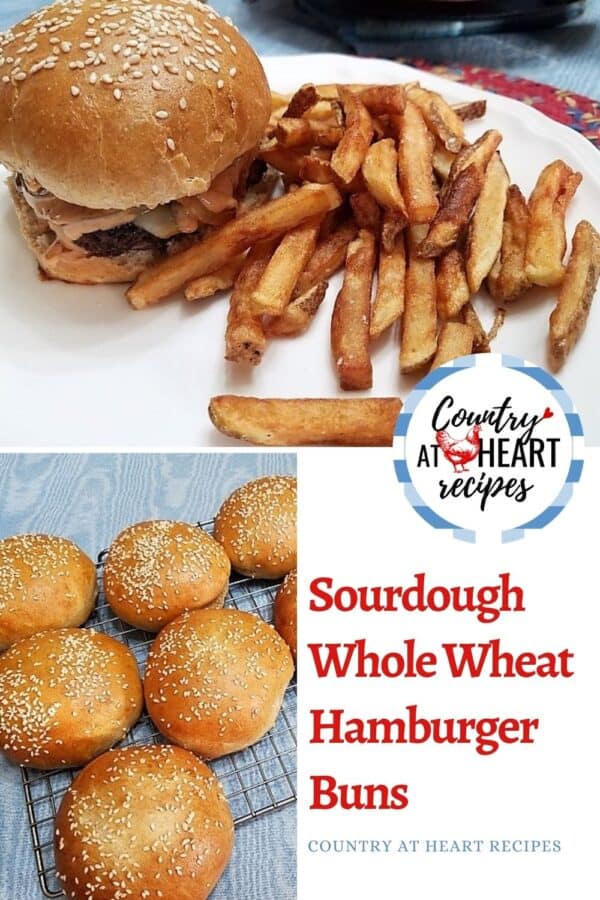 Pinterest Pin - Sourdough Whole Wheat Hamburger Buns
