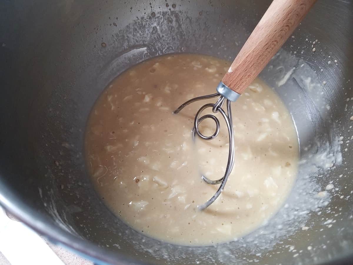 Mixing the Sourdough Starter with First Ingredients