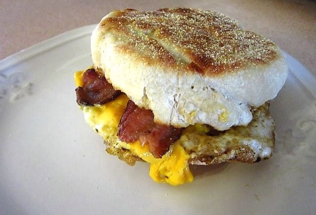Classic Egg Sandwich with Cheese, Bacon, and Sourdough English Muffins