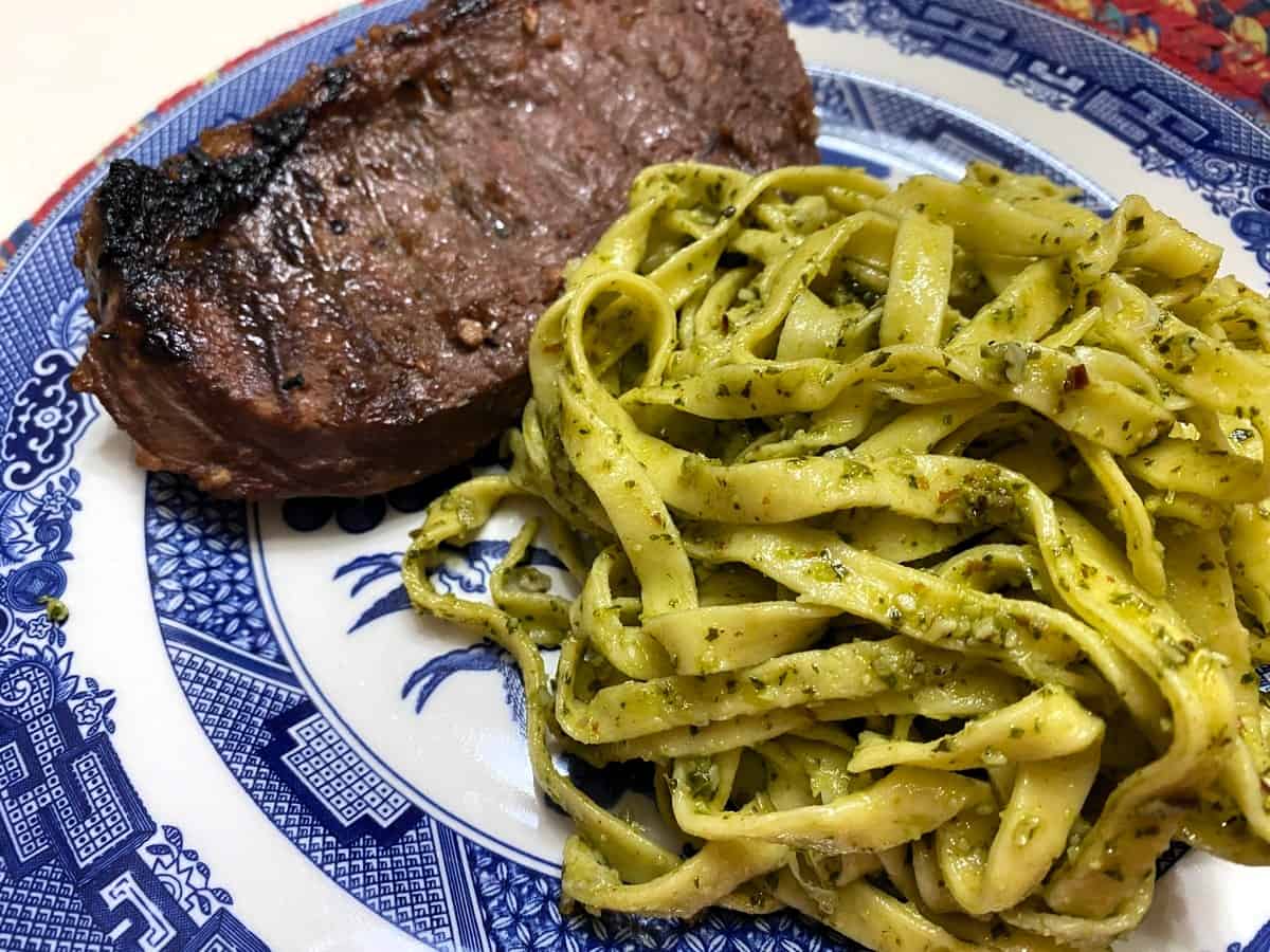 Serve Fettuccine with Pesto with Grilled Sirloin Steak