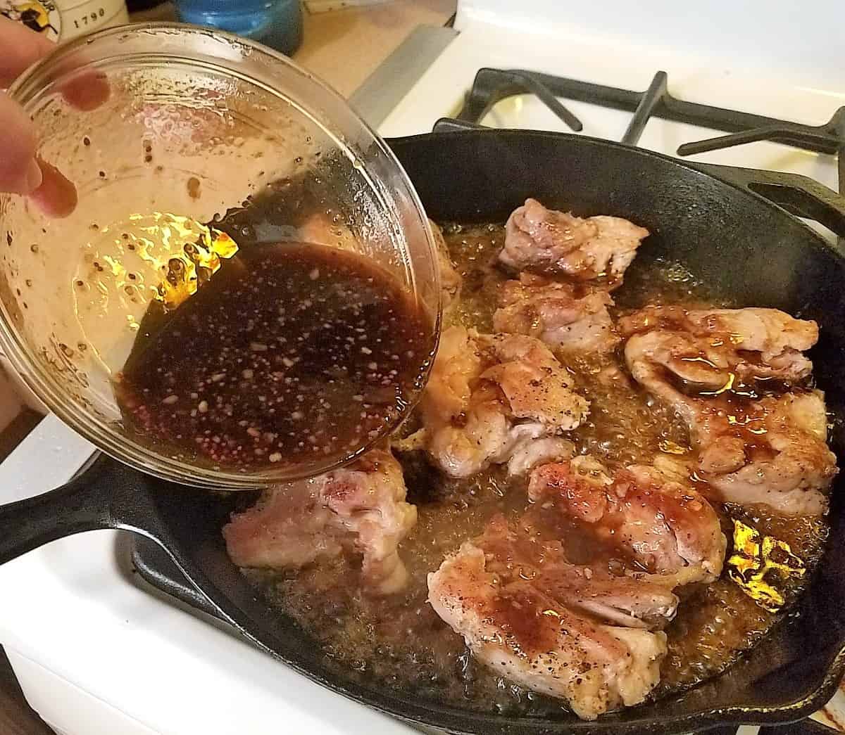 Adding the Glaze to the Browned Chicken