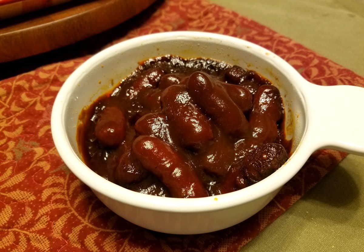Slow-Cooked Little Smokies in a Small Serving Dish