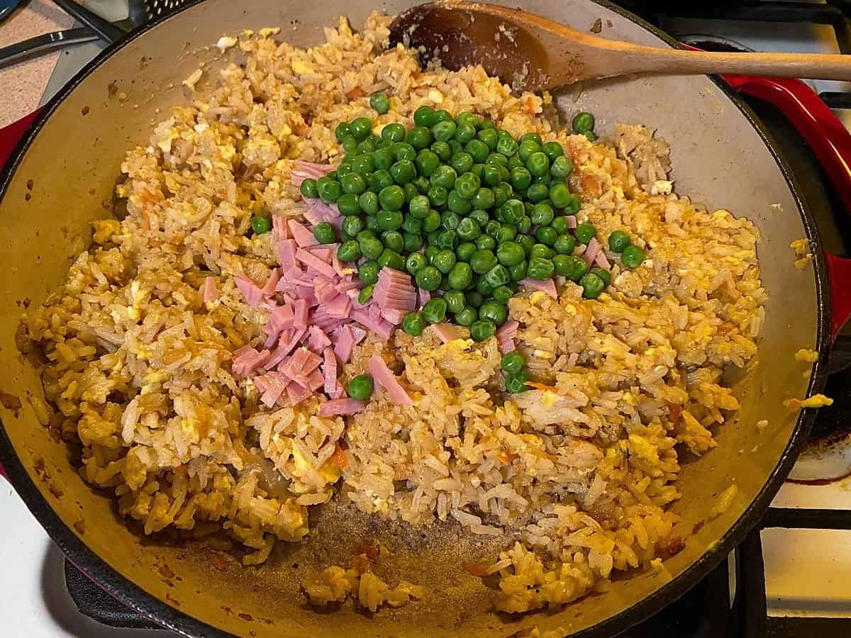 Add Ham and Peas to the Rice