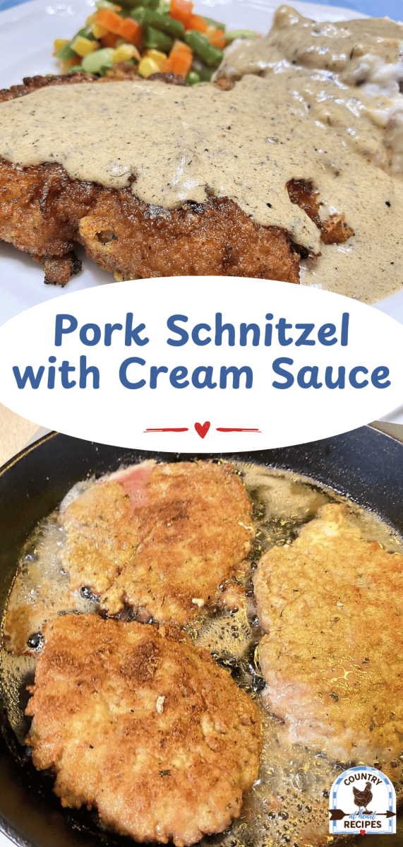 Pinterest Long Pin - Pork Schnitzel with Cream Sauce