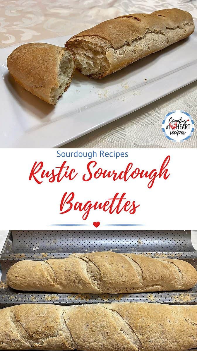 Pinterest Pin - Rustic Sourdough Baguettes