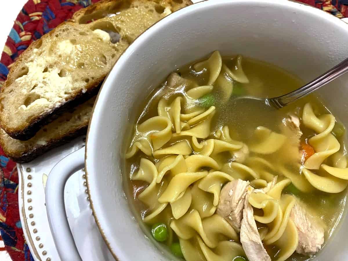 Serve Chicken Noodle Soup with a Hard Crusty Bread - Pfaltzgraff Farmhouse Hen Handled Bowls