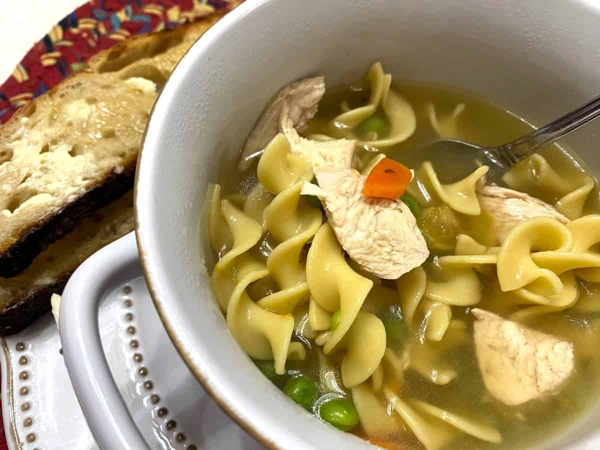 Chicken Noodle Soup with Curly Egg Noodles - Serve with Hard Crusty Bread