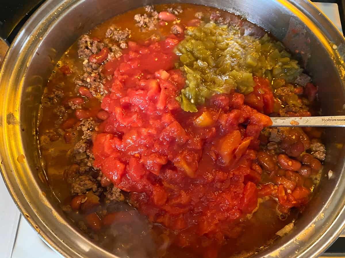 Add in Beans, Tomatoes, and Green Chiles