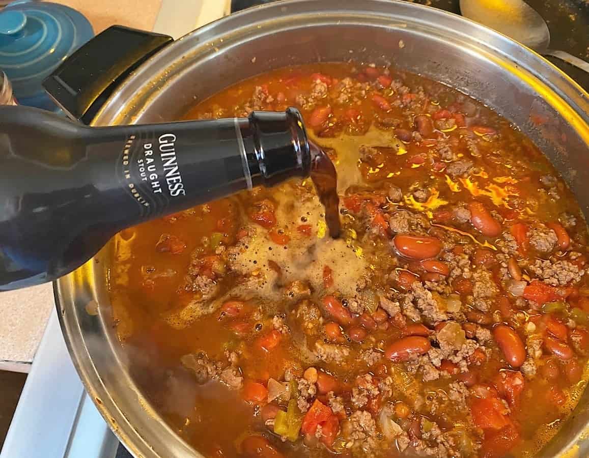 Last add Beer to the Chili. Then Simmer for at Least Two Hours