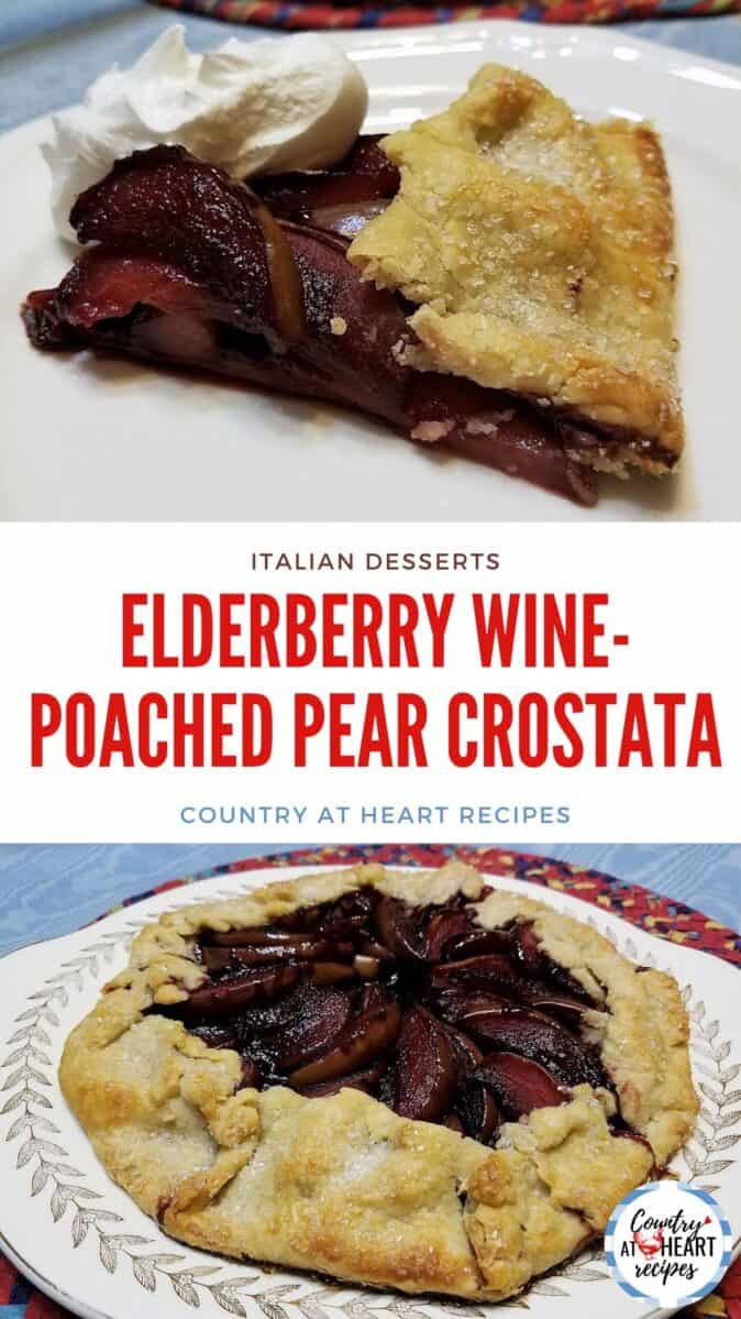 Pinterest Pin - Elderberry Wine-Poached Pear Crostata