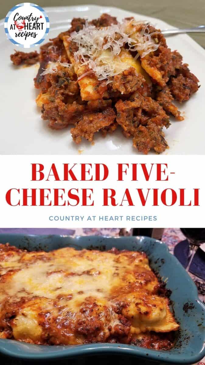 Pinterest Pin - Baked Five-Cheese Ravioli