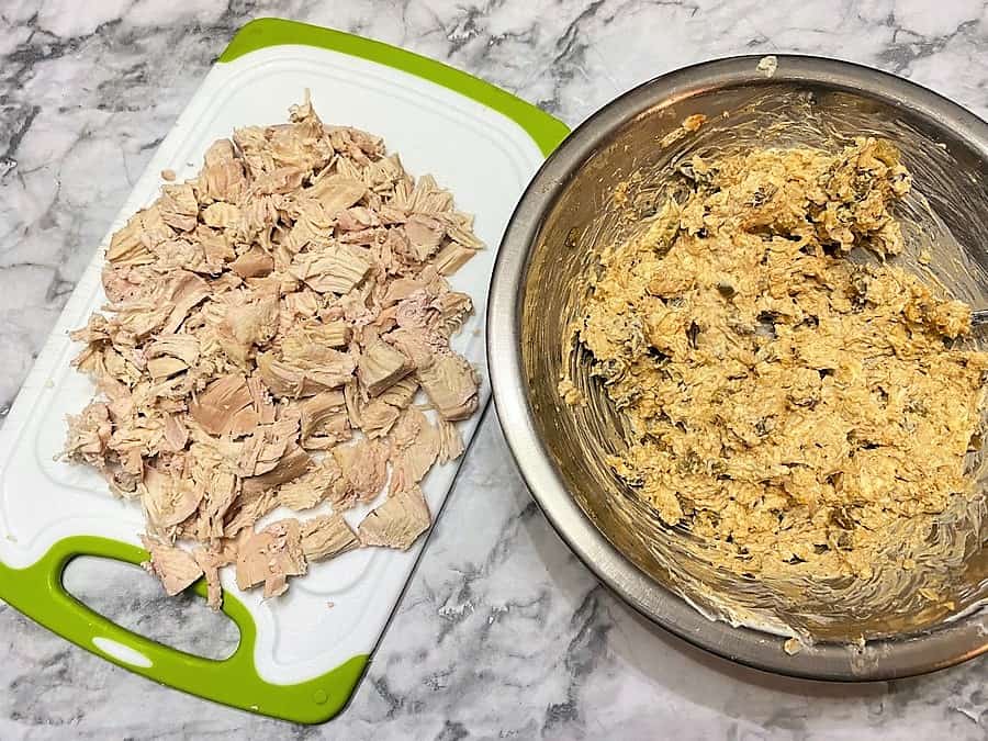 Mix Shredded Chicken with Cheese and Spices