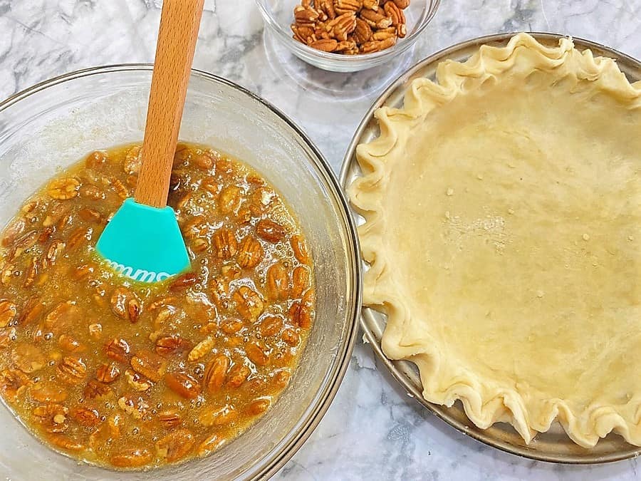 Pouring Filling into Prepared Pie Crust